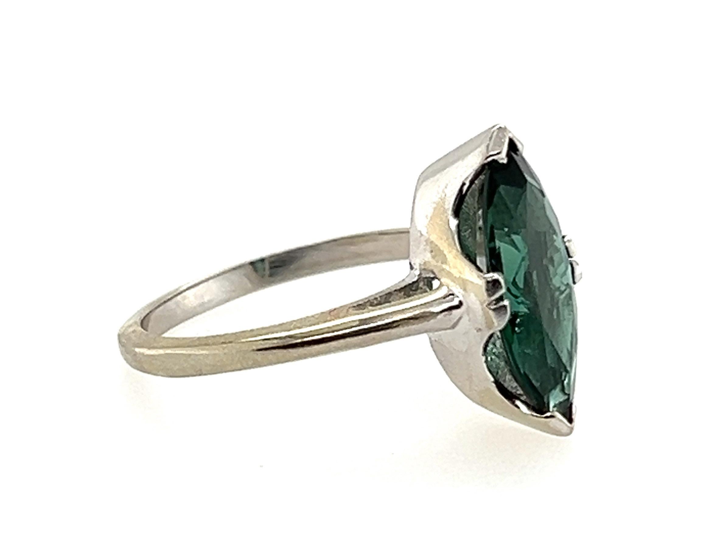 Marquise Cut GIA Certified 2.75ct Bluish Green Spinel Marquise Ring 18K Brand New Gemstone For Sale