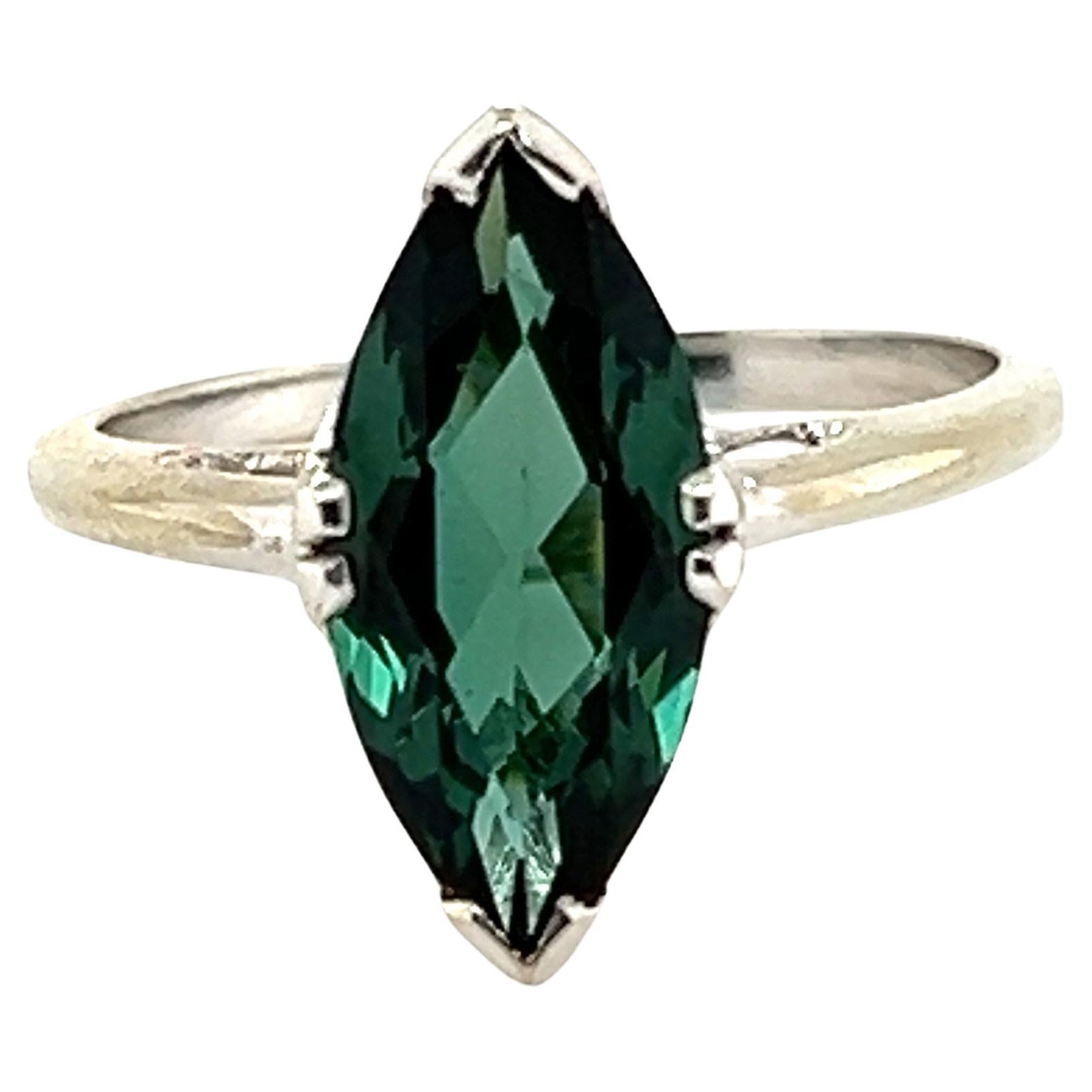 GIA Certified 2.75ct Bluish Green Spinel Marquise Ring 18K Brand New Gemstone For Sale