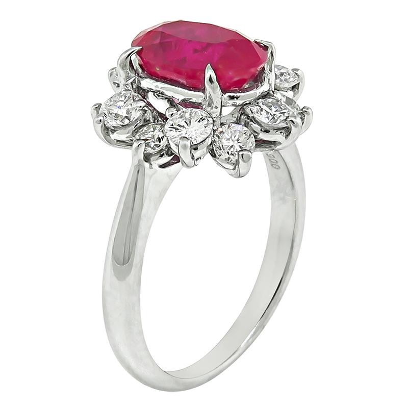Oval Cut GIA Certified 2.75ct Burma Ruby 1.00 Diamond Engagement Ring For Sale