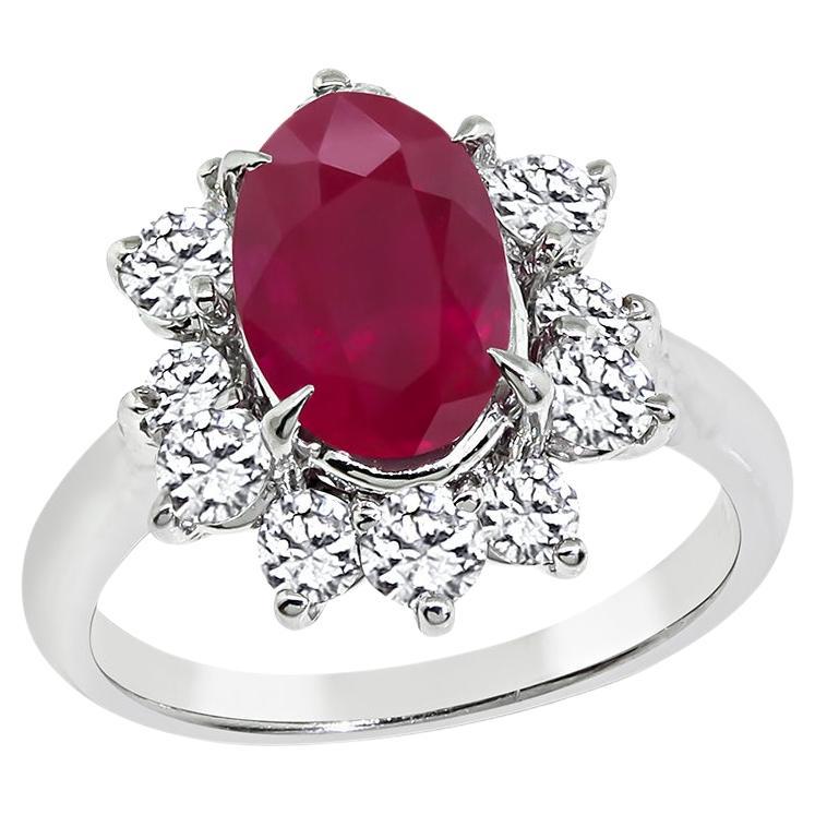 GIA Certified 2.75ct Burma Ruby 1.00 Diamond Engagement Ring