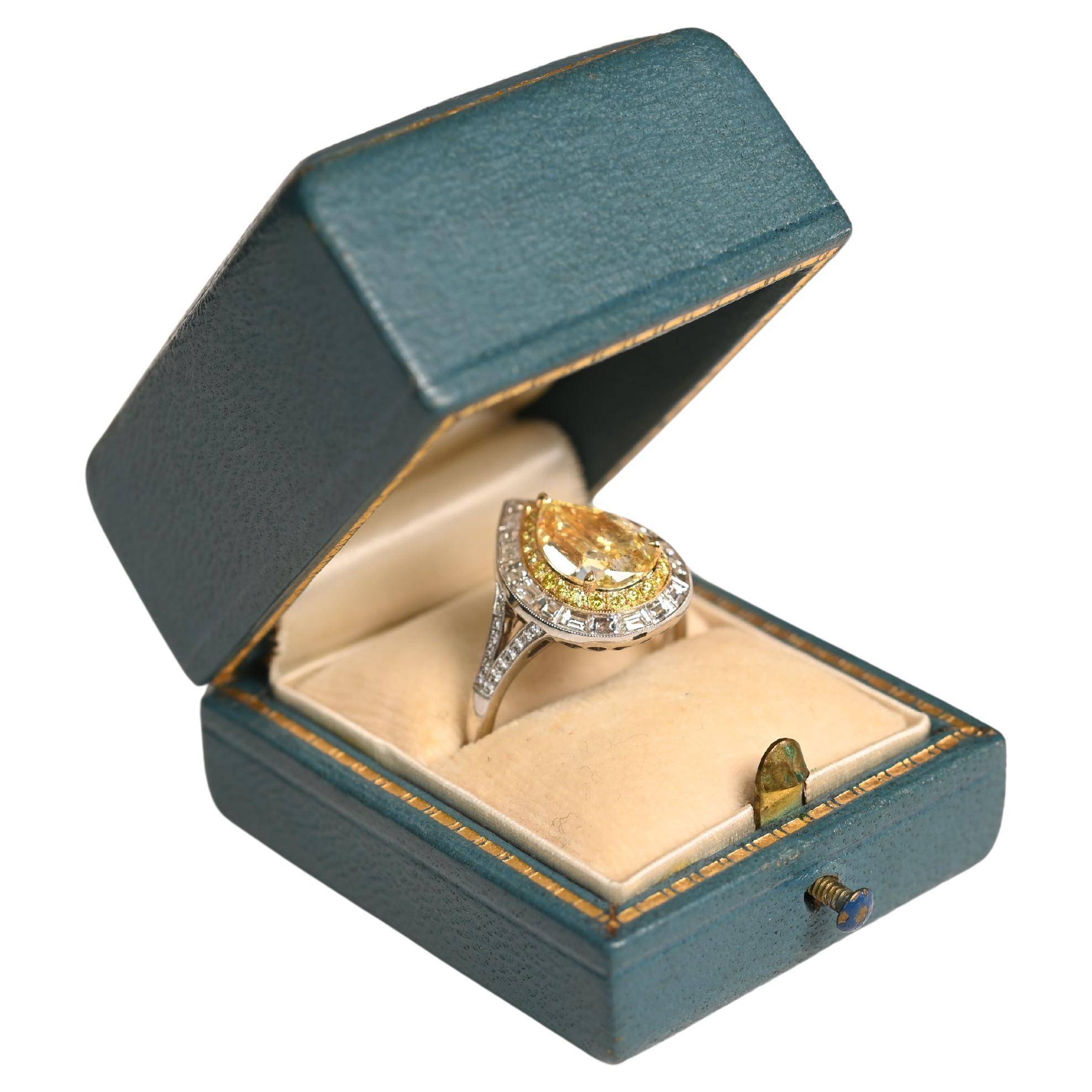 Pear-Shaped Natural Fancy Yellow Diamond Halo (GIA Approx. 2.70-Carats) Platinum For Sale