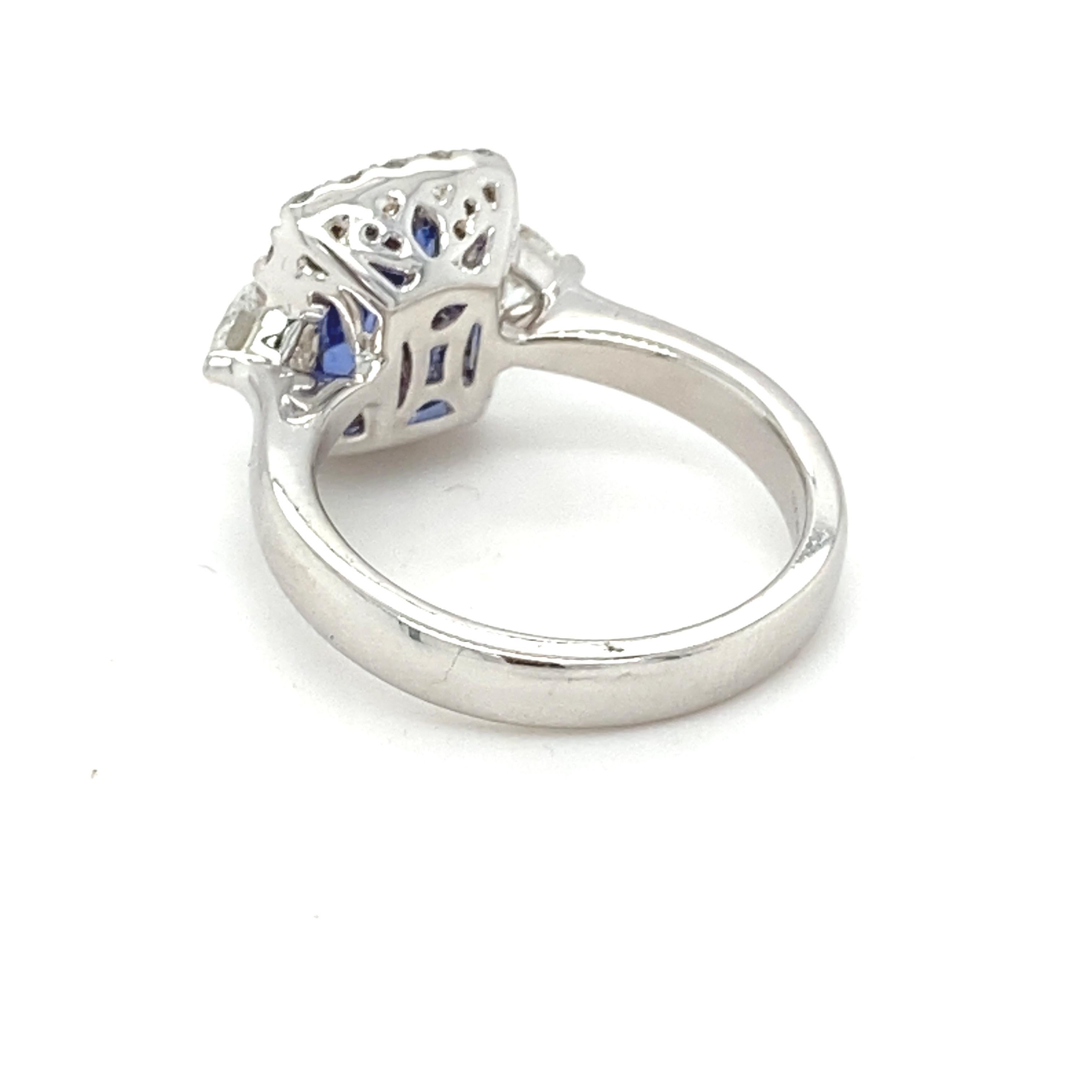 GIA Certified 2.76 Carat Blue Sapphire Diamond White Gold Engagement Ring  For Sale 5