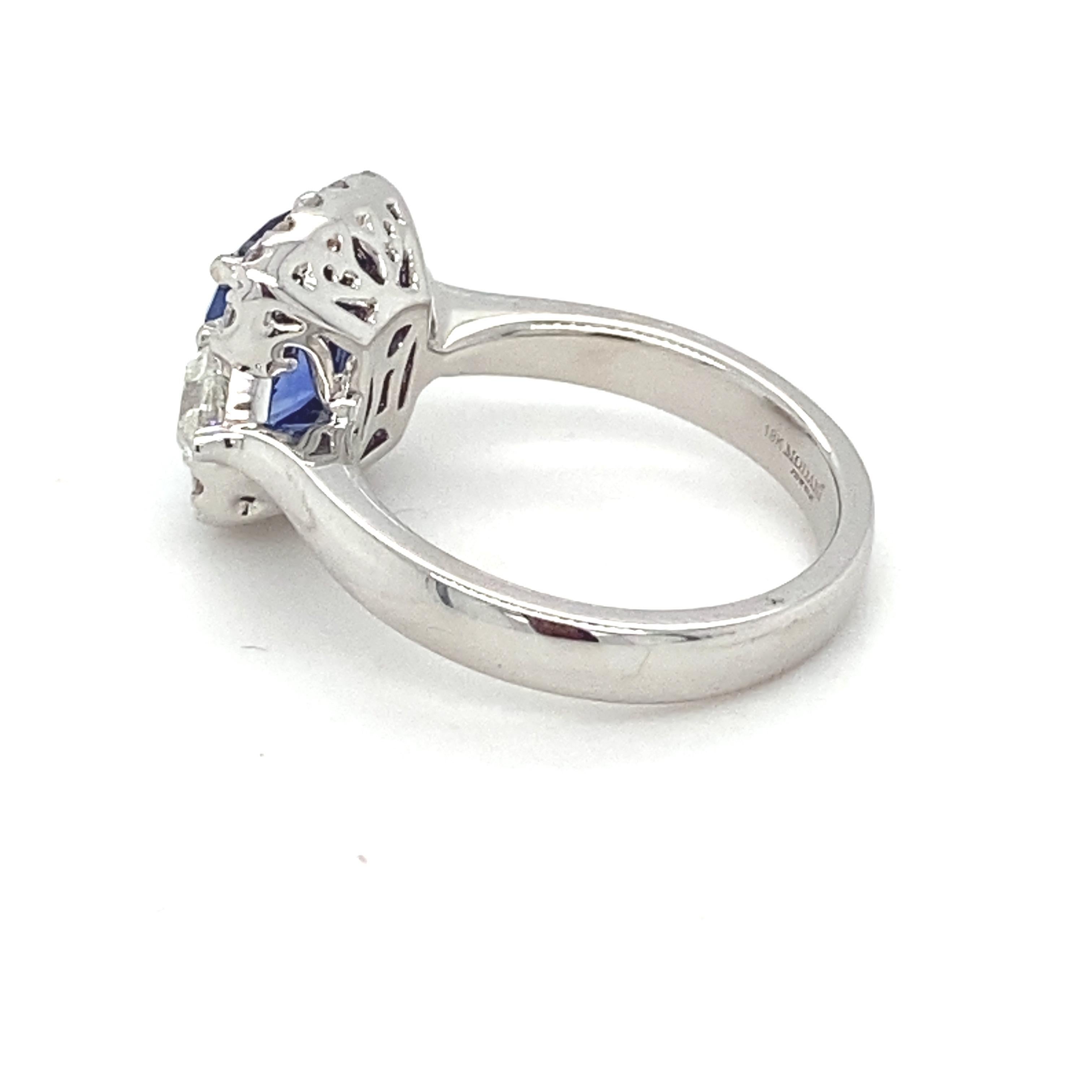 GIA Certified 2.76 Carat Blue Sapphire Diamond White Gold Engagement Ring  For Sale 7