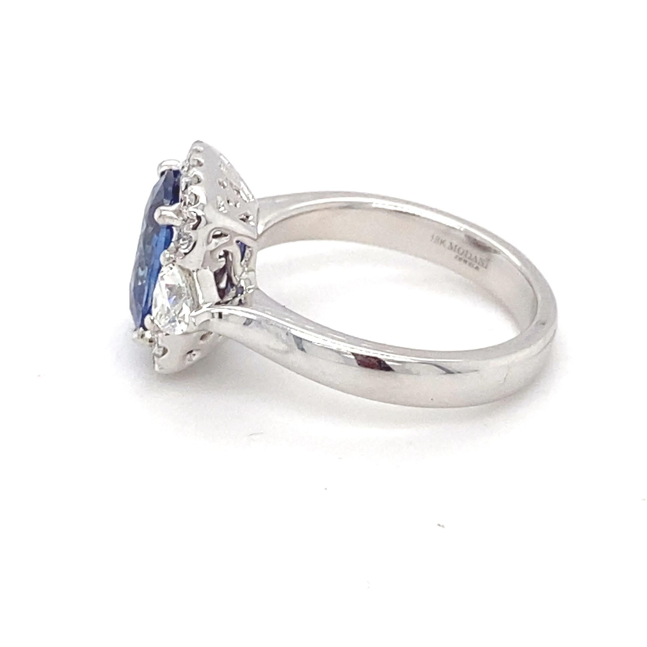 GIA Certified 2.76 Carat Blue Sapphire Diamond White Gold Engagement Ring  For Sale 8