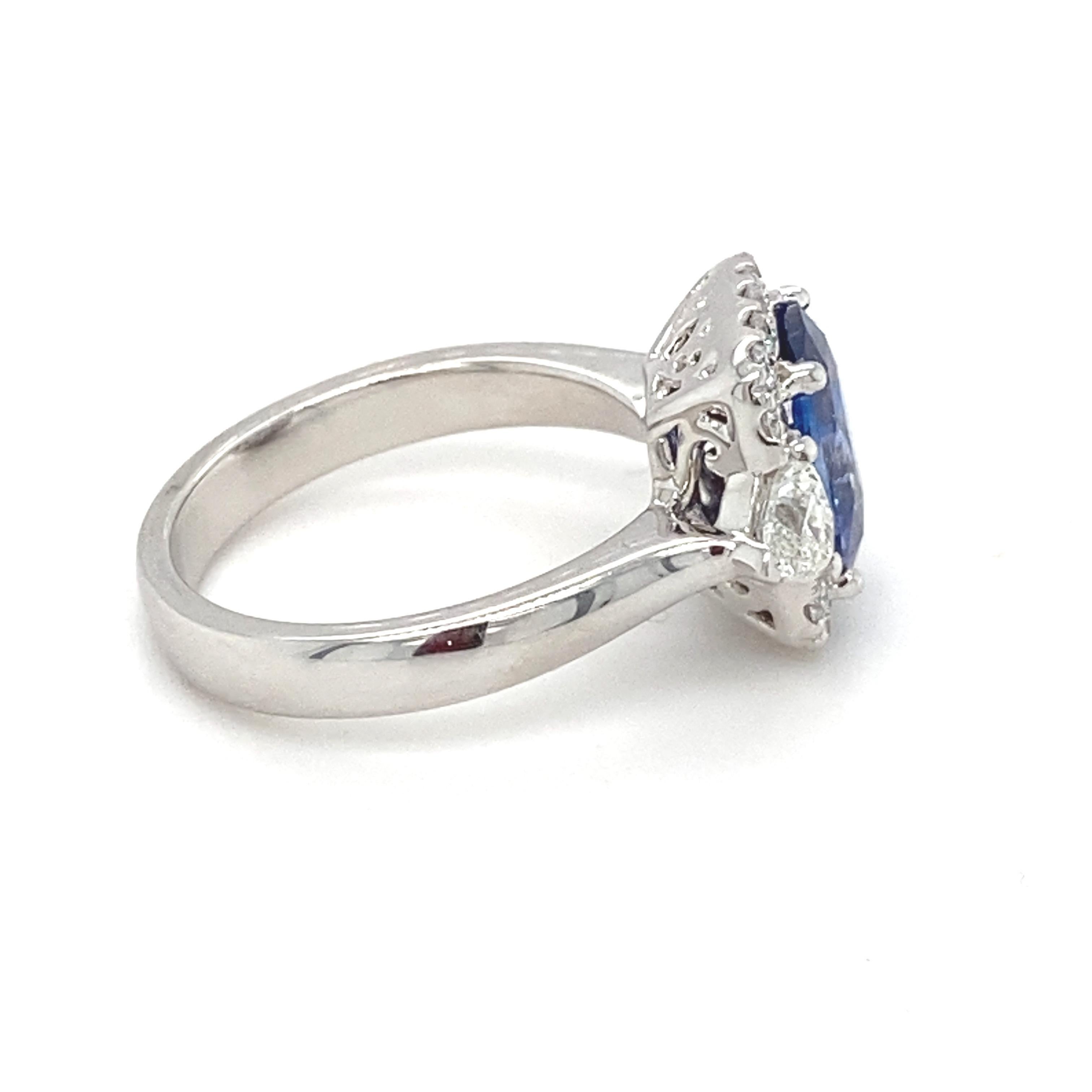 GIA Certified 2.76 Carat Blue Sapphire Diamond White Gold Engagement Ring For Sale 10