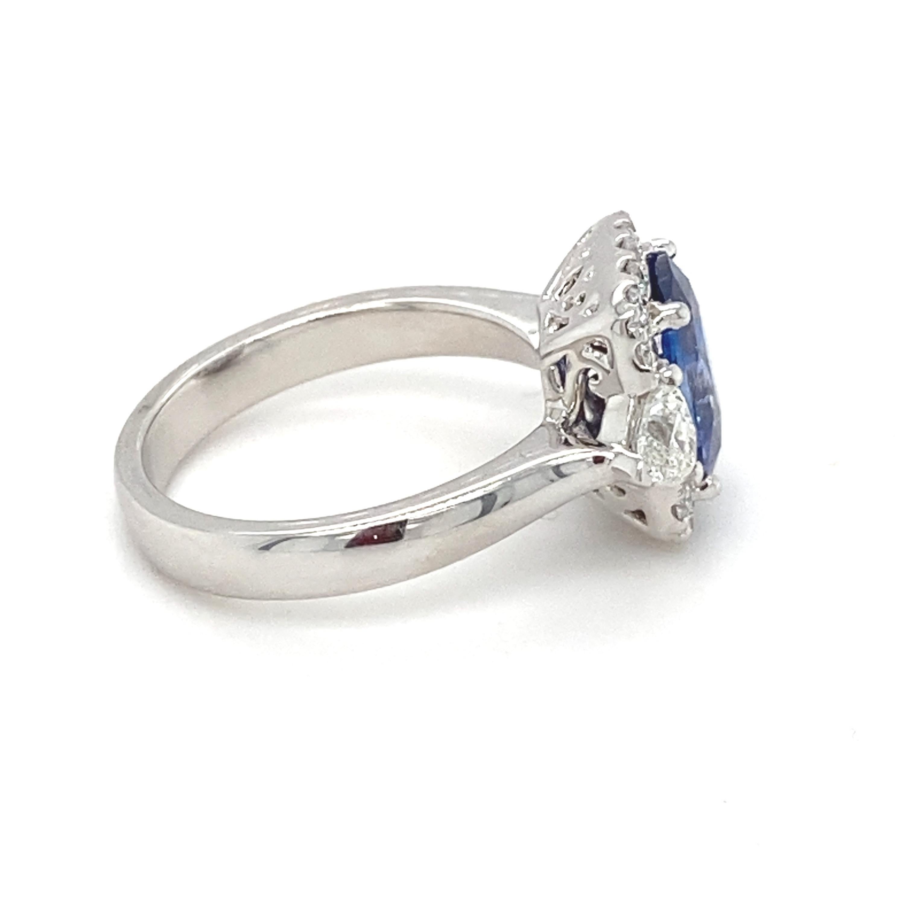 GIA Certified 2.76 Carat Blue Sapphire Diamond White Gold Engagement Ring  For Sale 10