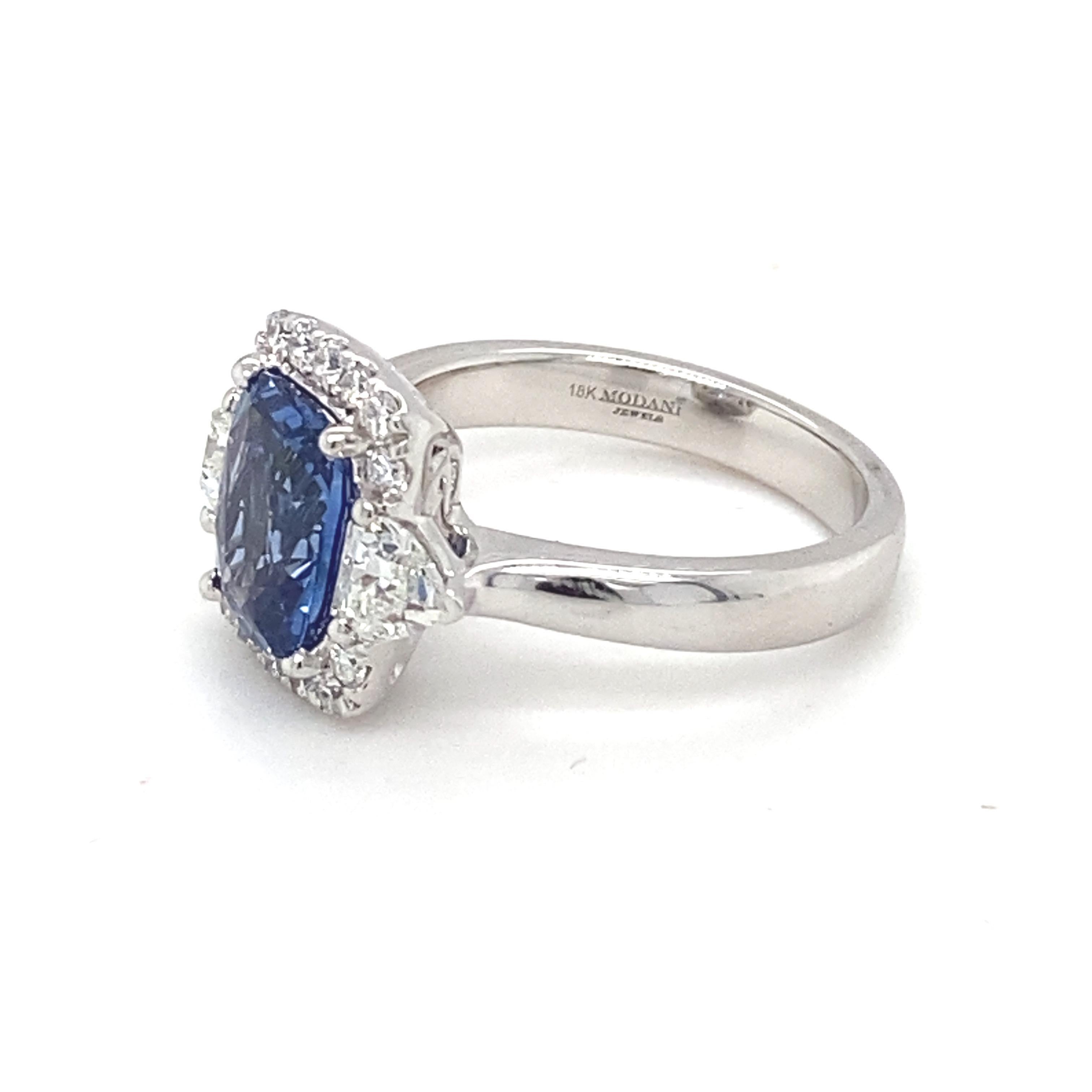 GIA Certified 2.76 Carat Blue Sapphire Diamond White Gold Engagement Ring  For Sale 11