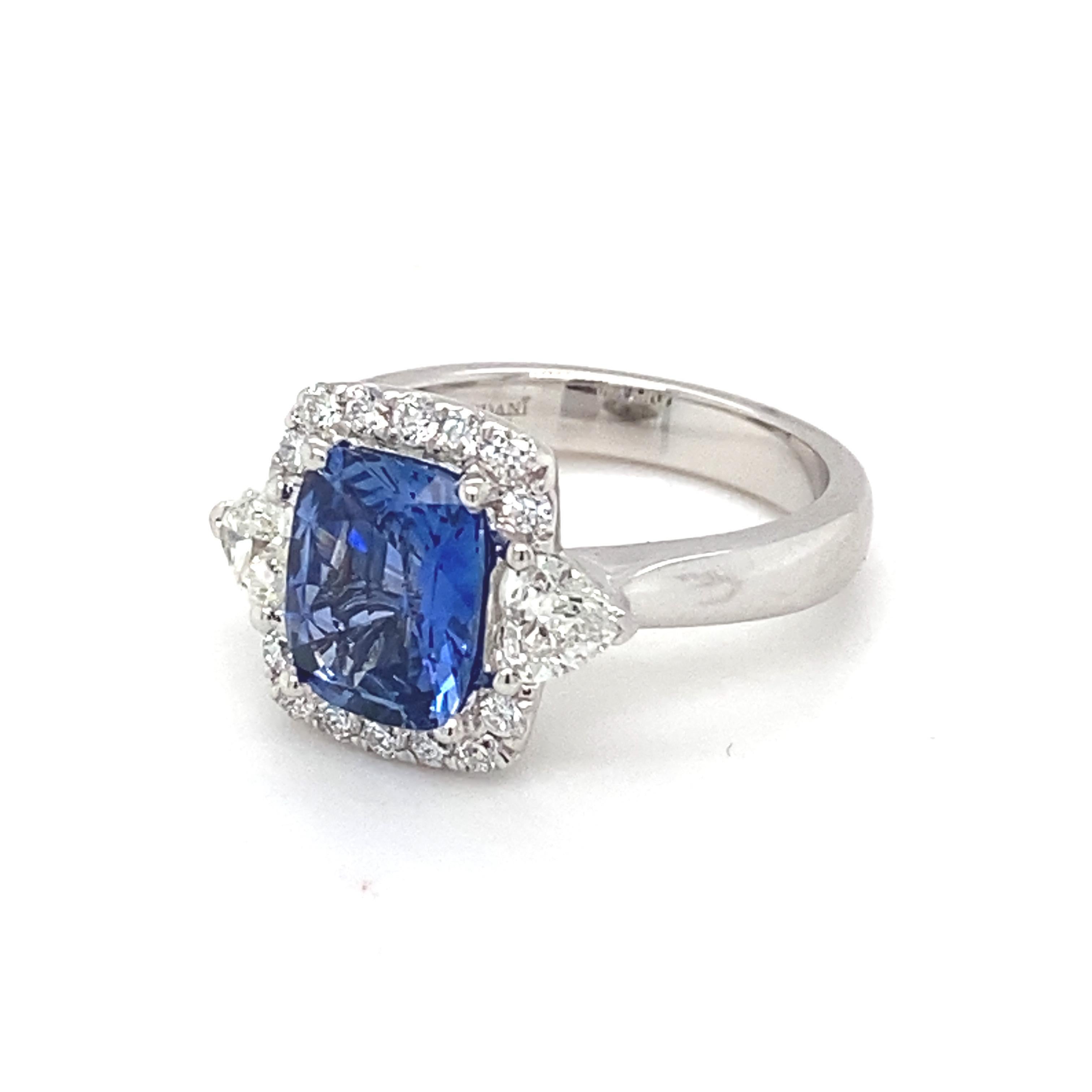 GIA Certified 2.76 Carat Blue Sapphire Diamond White Gold Engagement Ring  For Sale 12