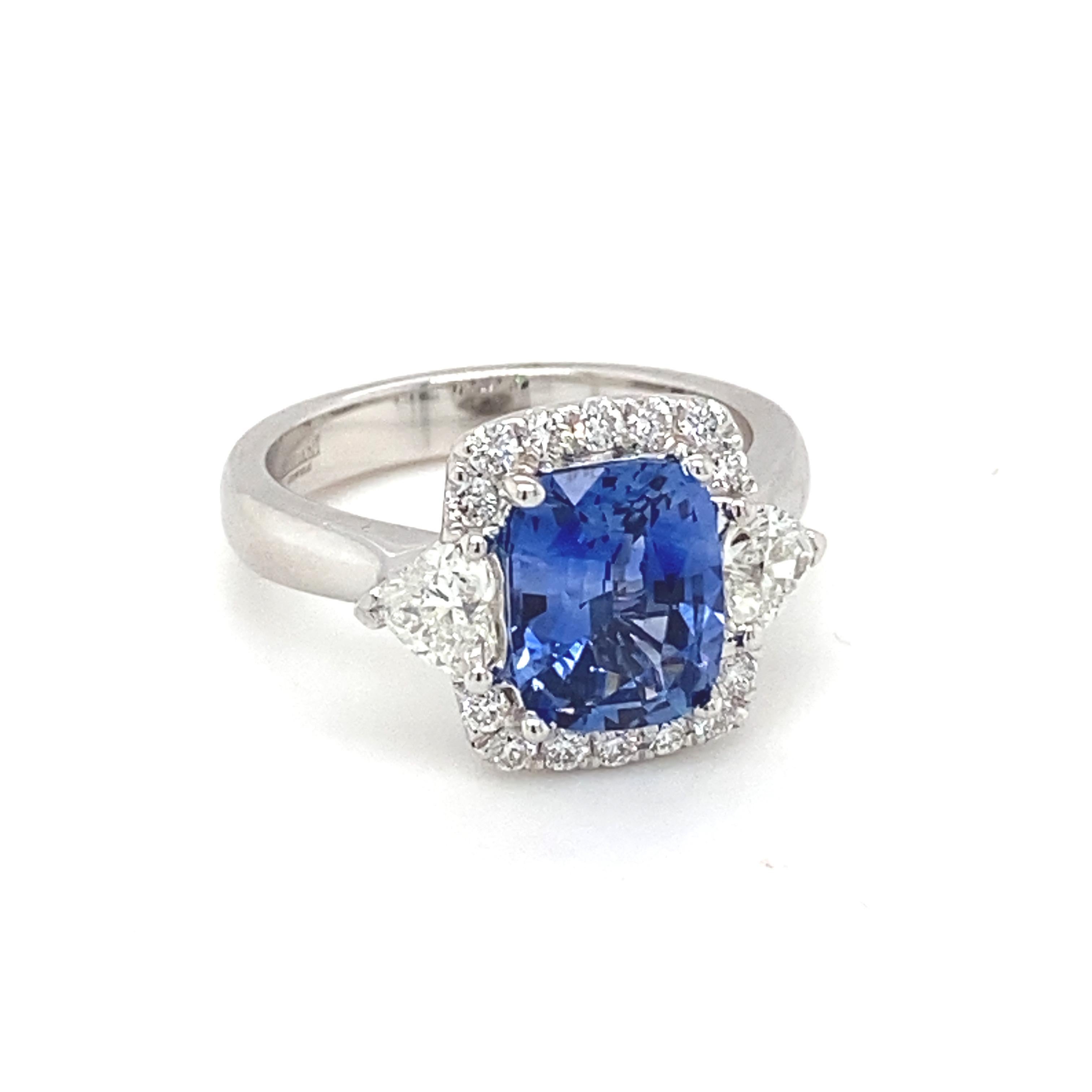 Artisan GIA Certified 2.76 Carat Blue Sapphire Diamond White Gold Engagement Ring  For Sale