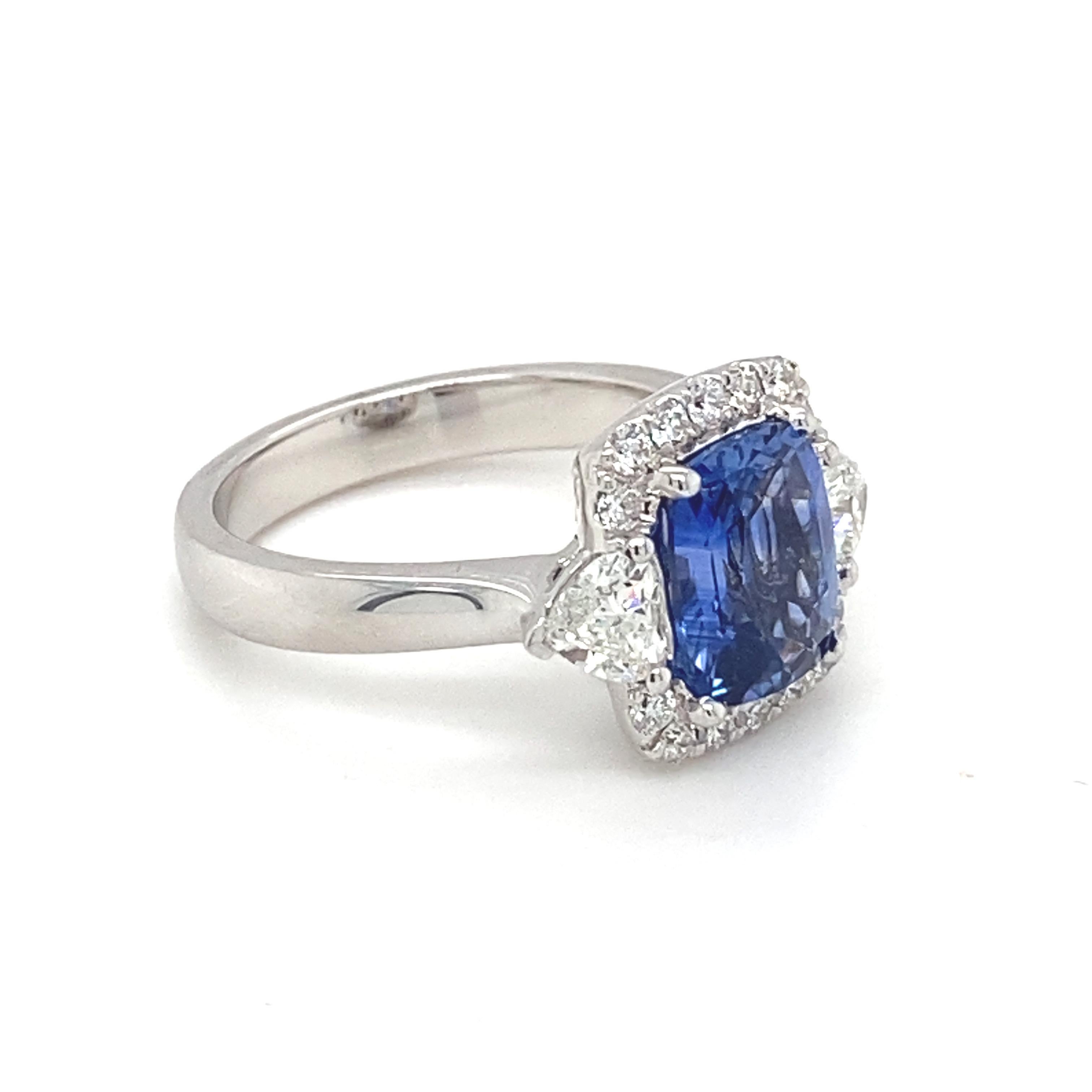 GIA Certified 2.76 Carat Blue Sapphire Diamond White Gold Engagement Ring  In New Condition For Sale In Trumbull, CT