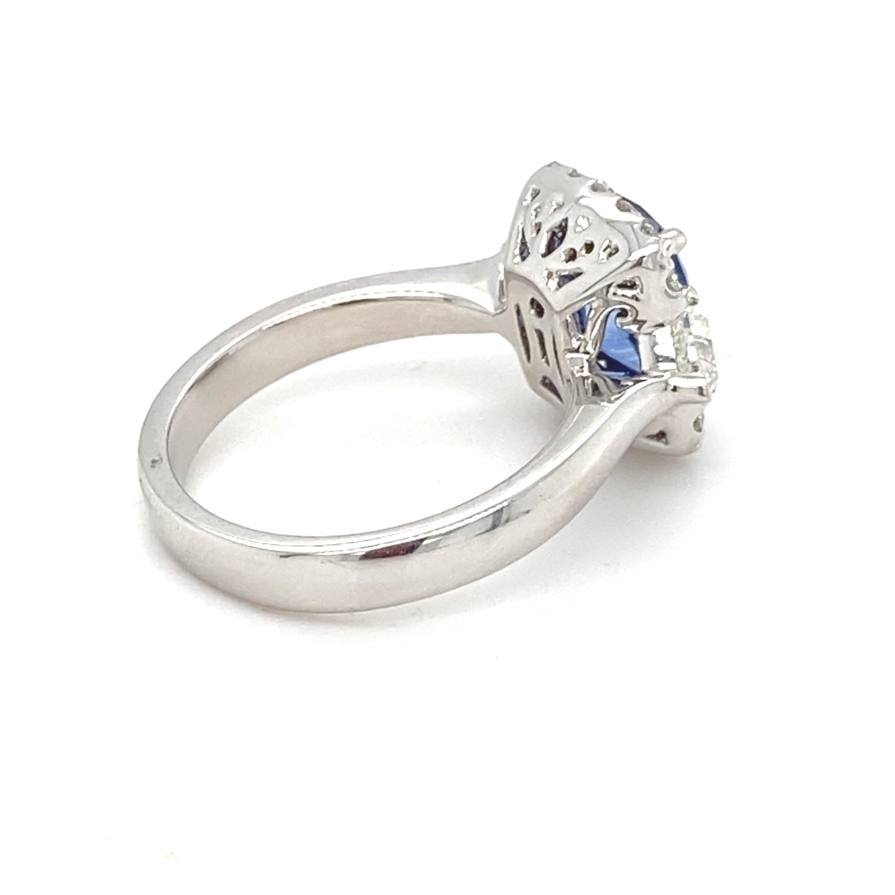 GIA Certified 2.76 Carat Blue Sapphire Diamond White Gold Engagement Ring  For Sale 1