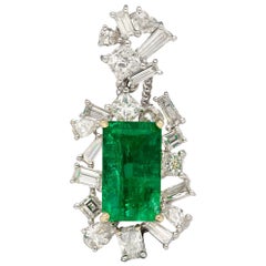 Pendentif Emeraude colombienne et diamant certifié GIA de 2,76 carats, huile mineure Muzo