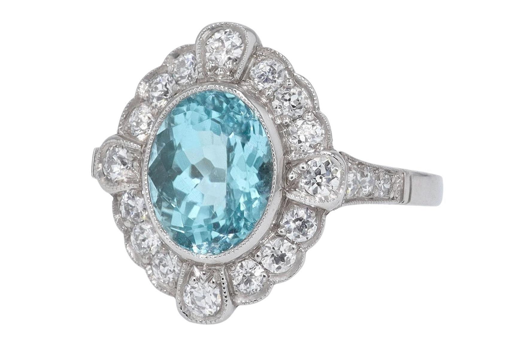 Oval Cut GIA Certified 2.76 Carat Paraiba Tourmaline Engagement Ring For Sale
