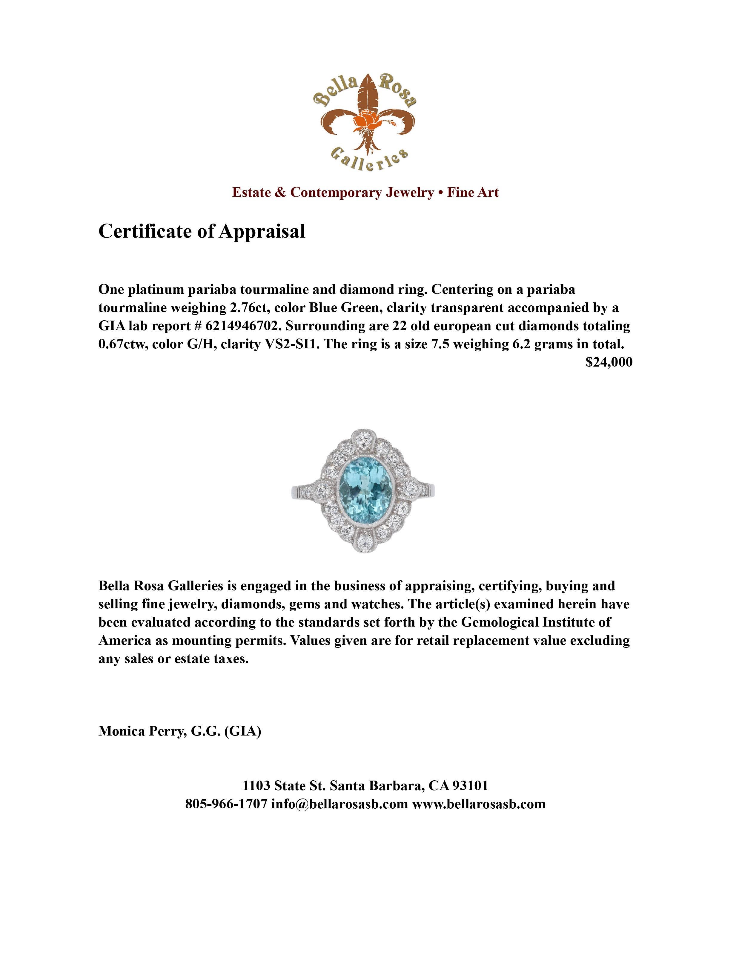 Women's GIA Certified 2.76 Carat Paraiba Tourmaline Engagement Ring For Sale