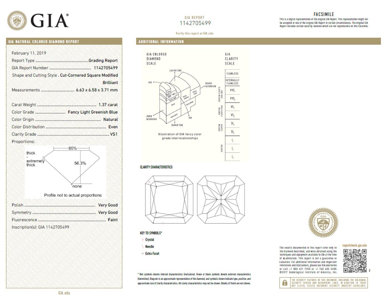 Incredible Deal on Extremely Rare Pair of GIA Certified 2.76 Carat Total Weight Radiant Cut, Natural Fancy Light Greenish Blue, Even Color Diamonds. 
A find like this does not come by often, these Radiant Cut Diamonds are a Very Rare Set of