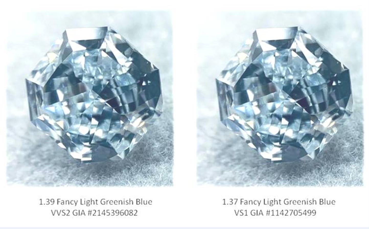 Radiant Cut GIA Certified 2.76 Carat TW Radiant Natural Fancy Light Greenish Blue Diamonds