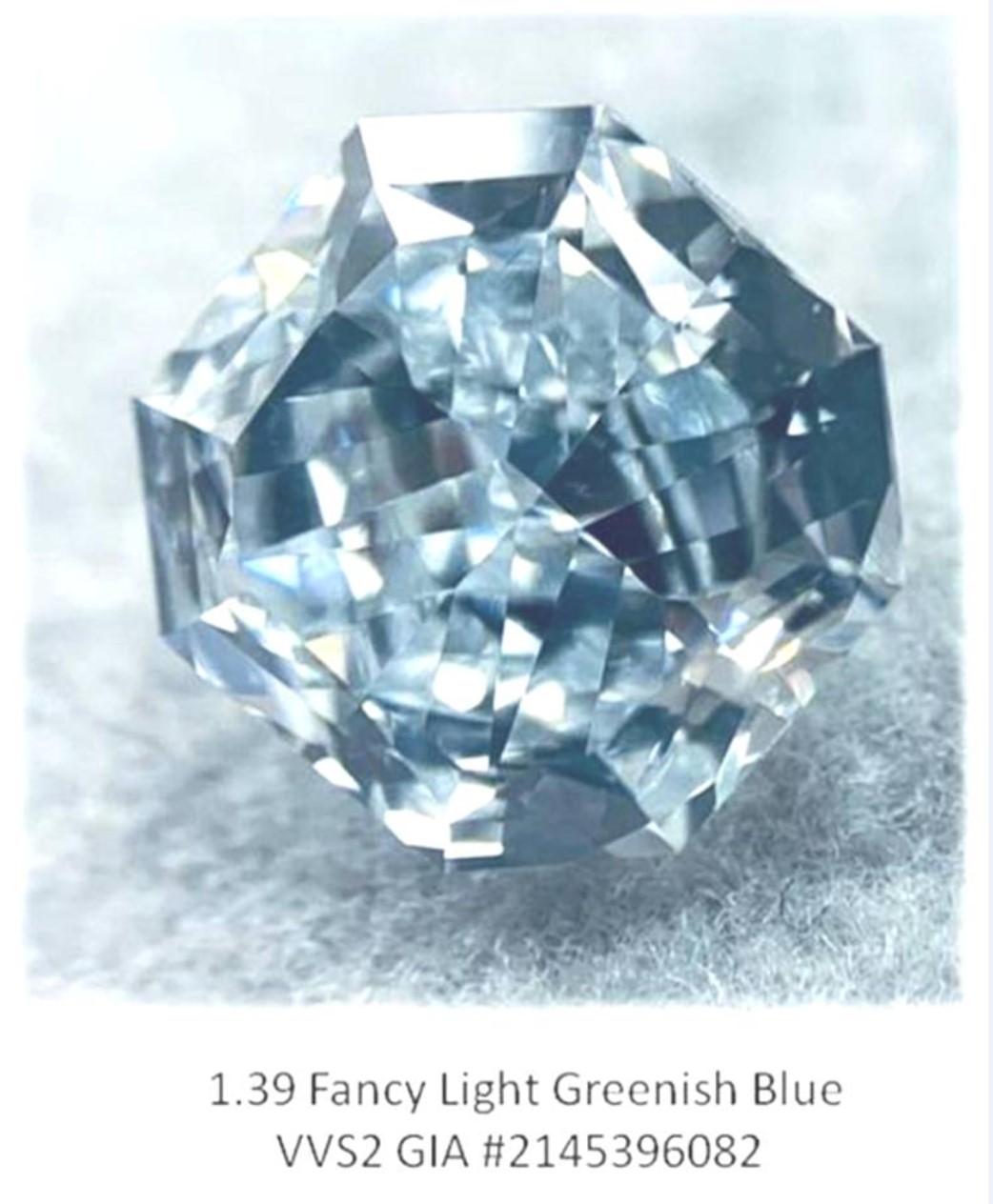 Women's GIA Certified 2.76 Carat TW Radiant Natural Fancy Light Greenish Blue Diamonds