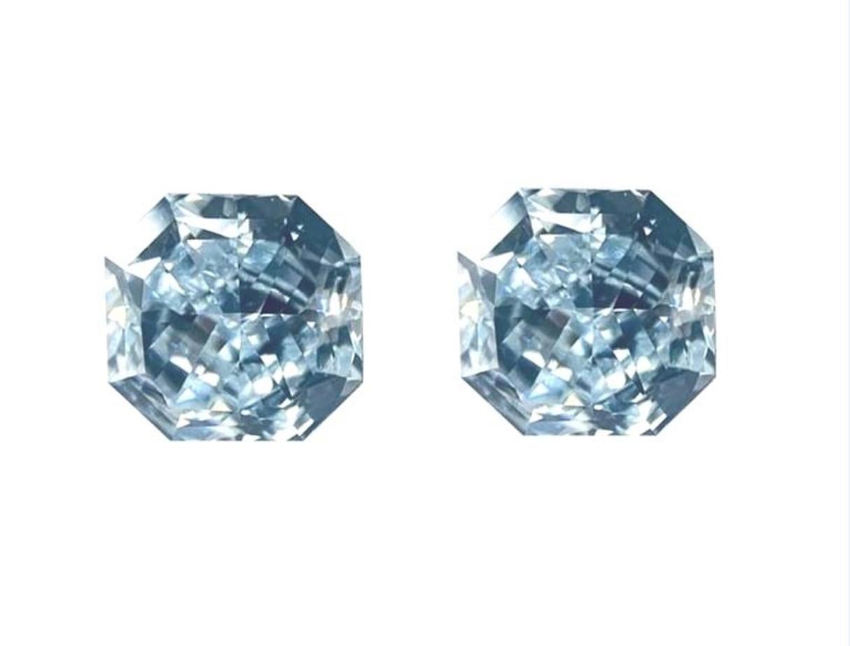 GIA Certified 2.76 Carat TW Radiant Natural Fancy Light Greenish Blue Diamonds 2