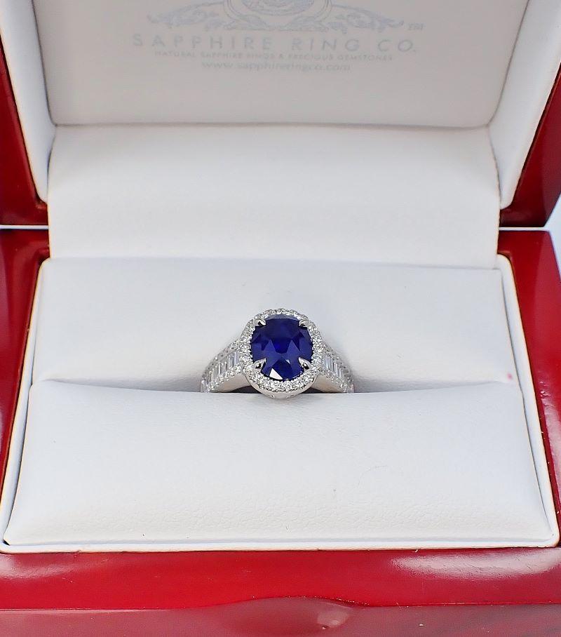 GIA Certified 2.76 ct Platinum Sapphire Ring - Ceylon Natural Blue Sapphire For Sale 4