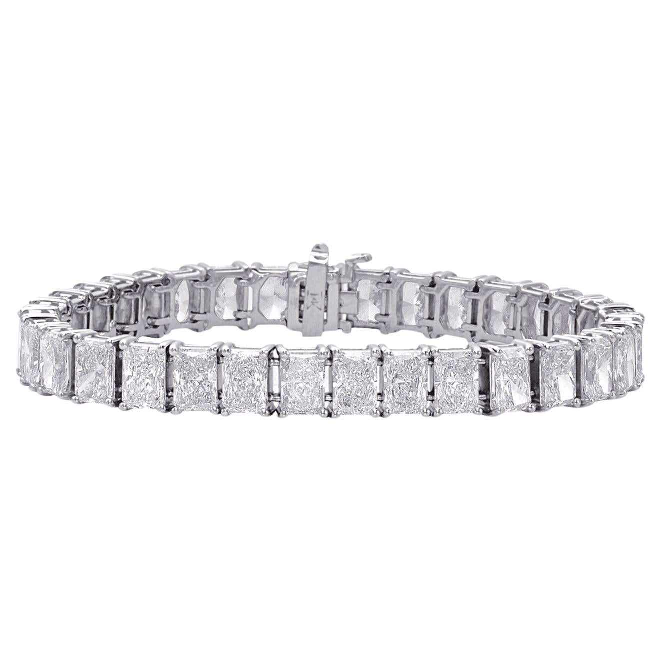 GIA Certified 27.65 Carat Radiant Cut Tennis Bracelet, Platinum, D–F Color