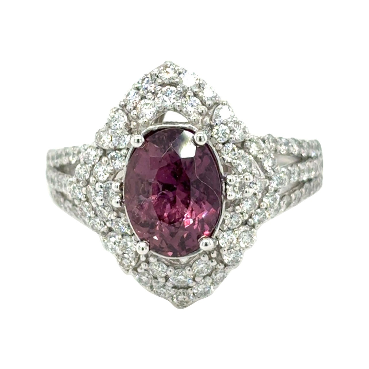 Anello di diamanti con zaffiro rosa viola con taglio ovale certificato GIA da 2,77 carati