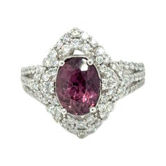 GIA Certified 2.77 Carat Oval Cut Purple Pink Sapphire Diamond Ring