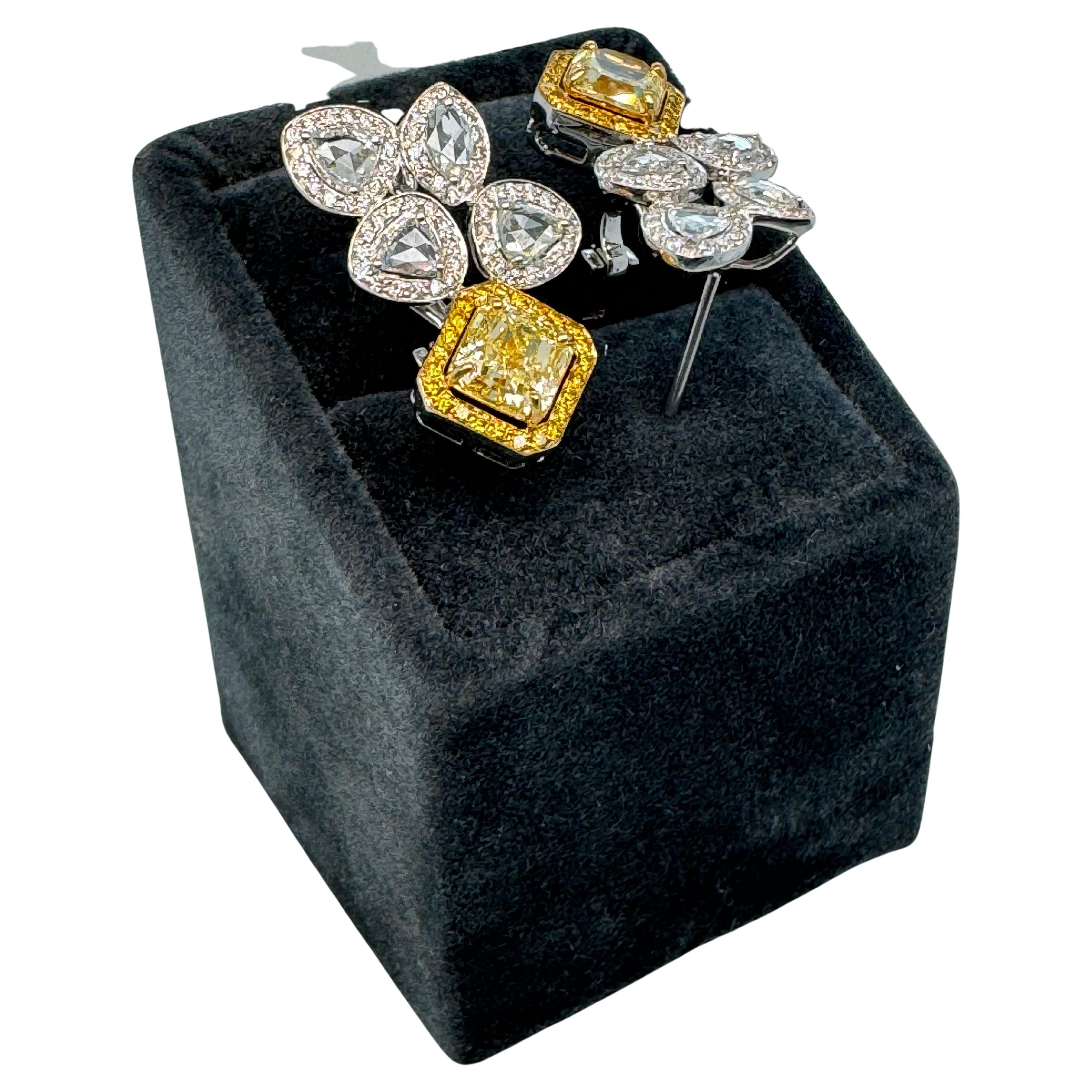 GIA Certified 2.77 Carats Fancy Yellow Diamond Earrings in 18k White Gold