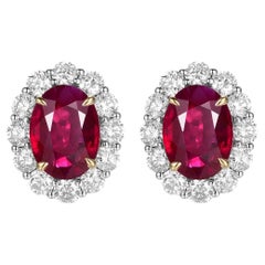 GIA Certified 2.78 carat Pigeon's Blood Ruby Diamond Earrings in 18 Karat Gold