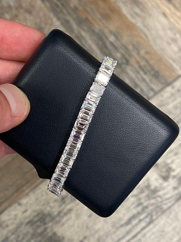 GIA Certified Emerald cut Diamond Bracelet .

Months in the making , this magnificent emerald cut diamond bracelet is truly a work of art .
Hand crafted using only our finest jewelry makers this understated and elegant bracelet softly exclaims