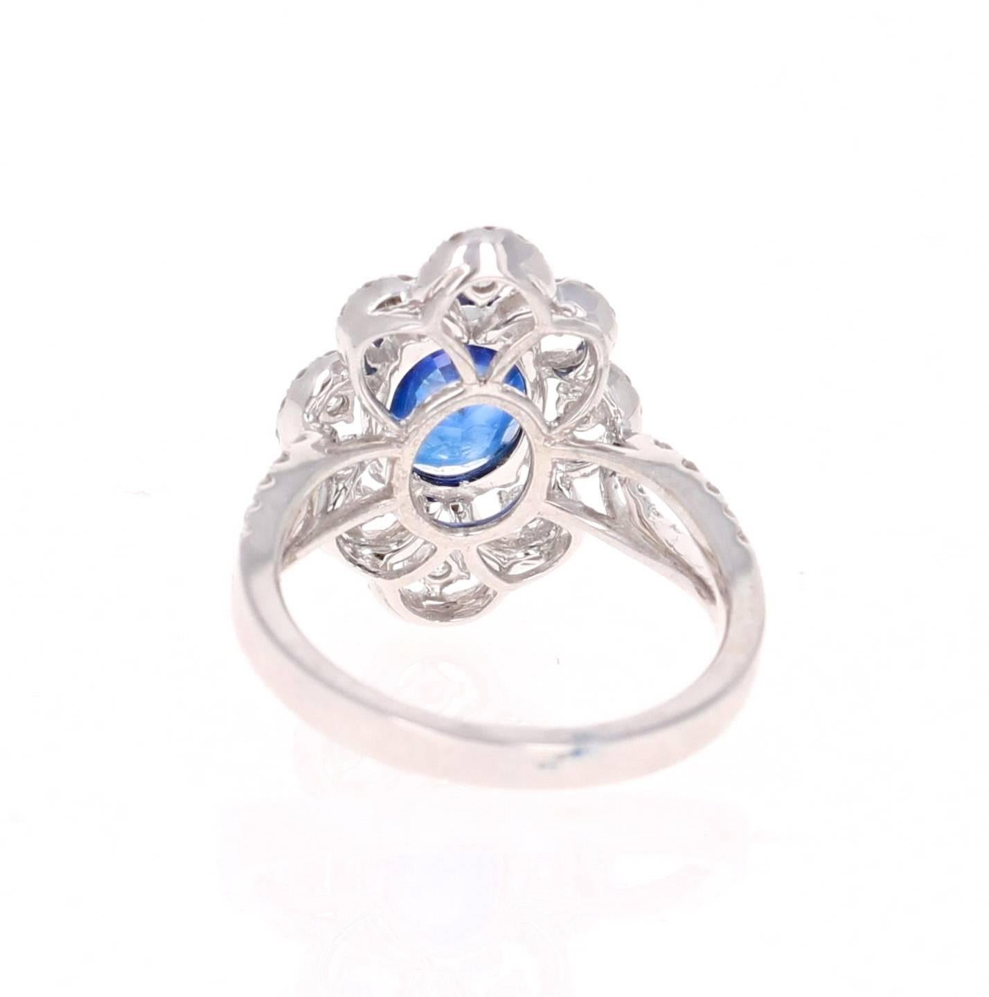 Modern GIA Certified 2.79 Carat Blue Sapphire Diamond Cocktail Ring