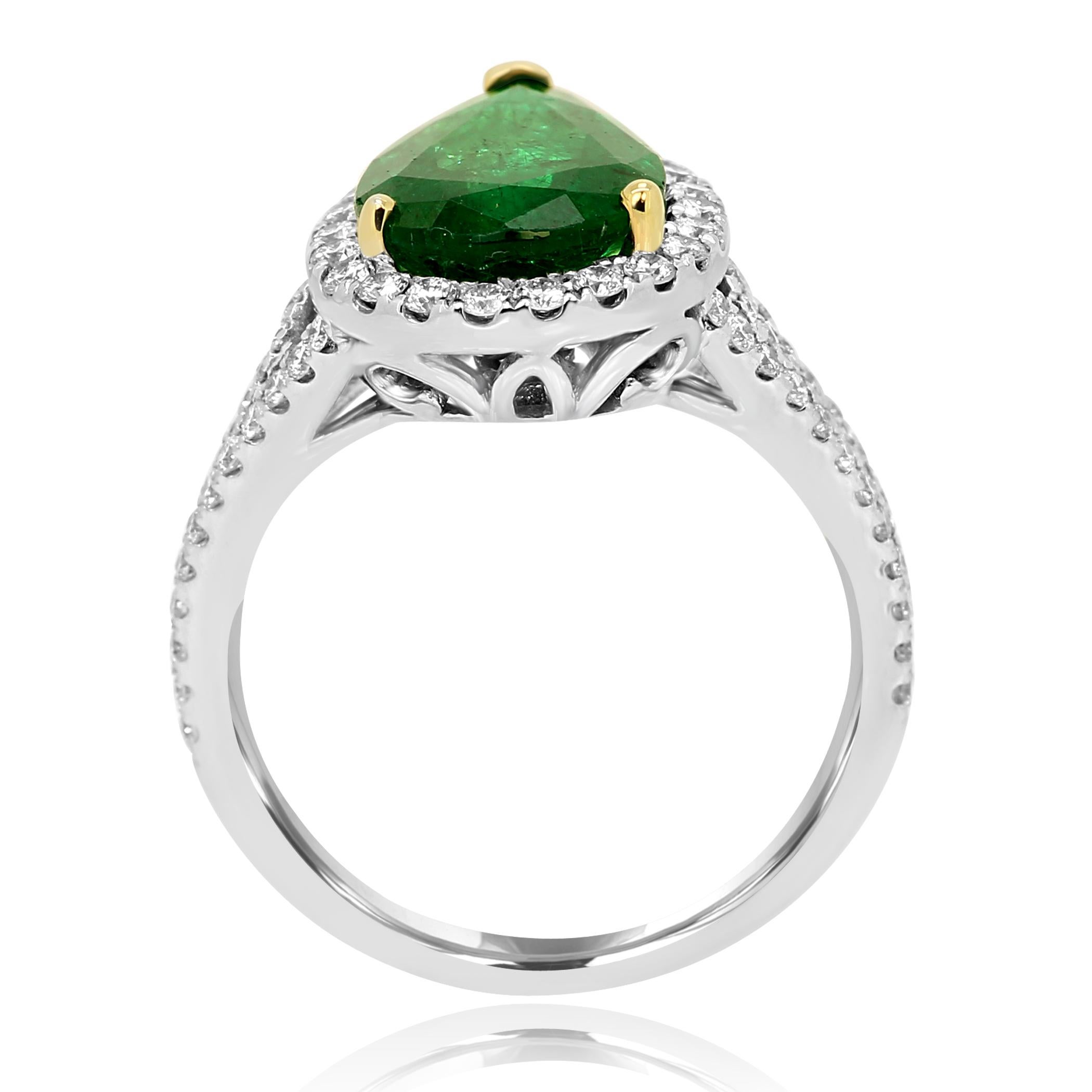 Women's GIA Certified 2.79 Carat Emerald Pear Diamond Halo Two-Color Gold Ring