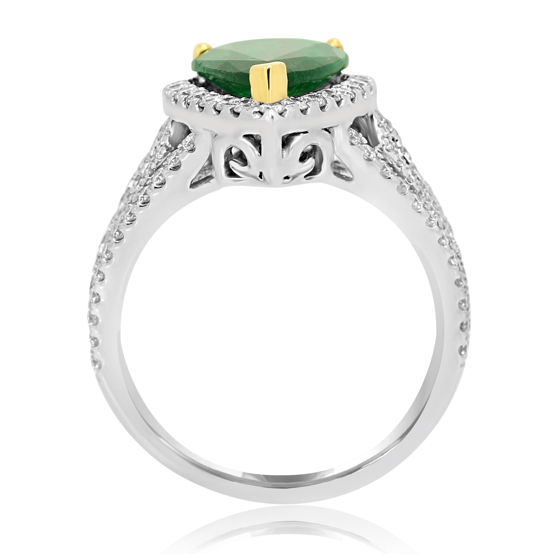 GIA Certified 2.79 Carat Emerald Pear Diamond Halo Two-Color Gold Ring 1