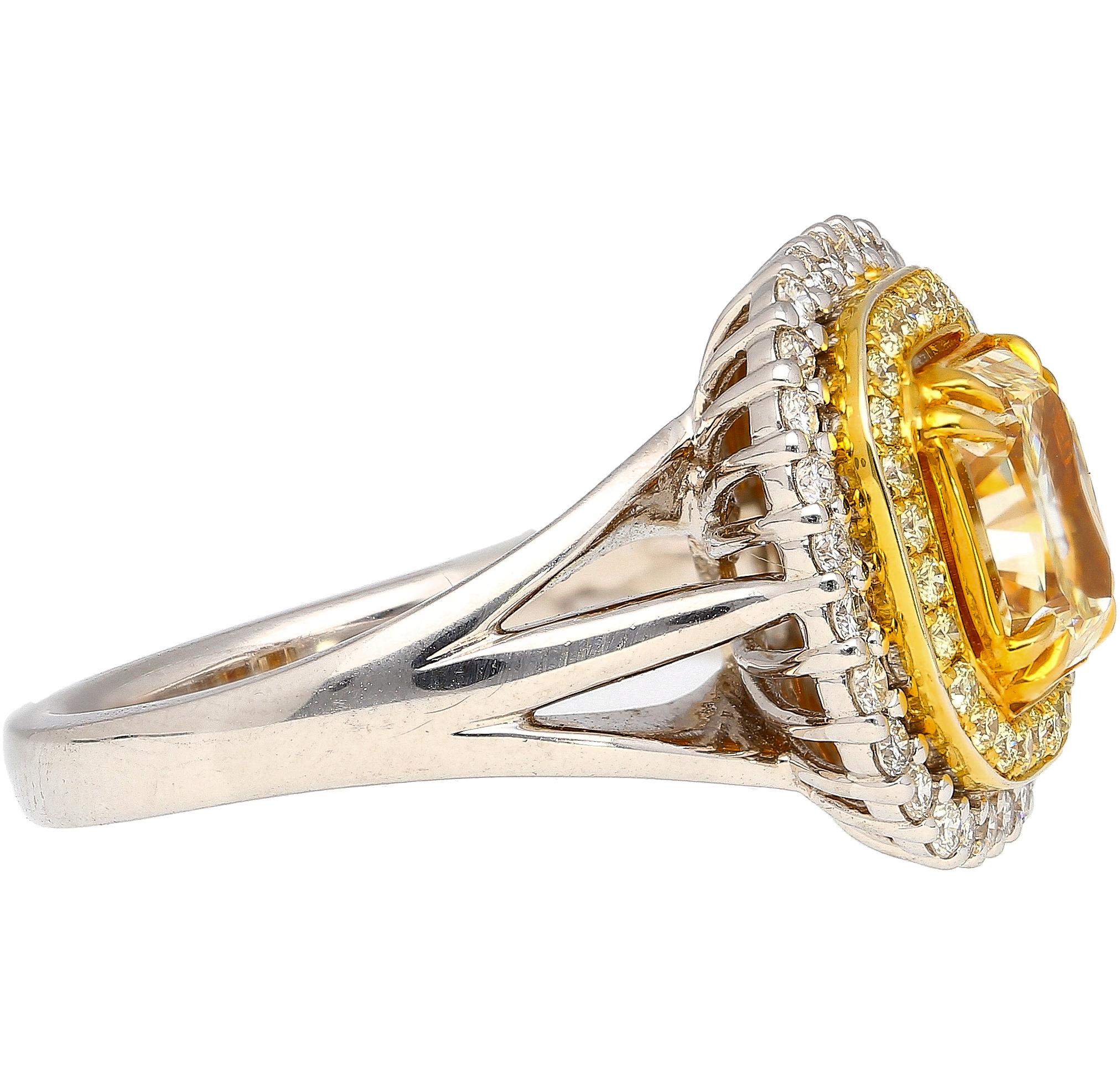 Modern GIA Certified 2.79 Carat Fancy Colored Radiant Cut Diamond 18k Gold Ring For Sale