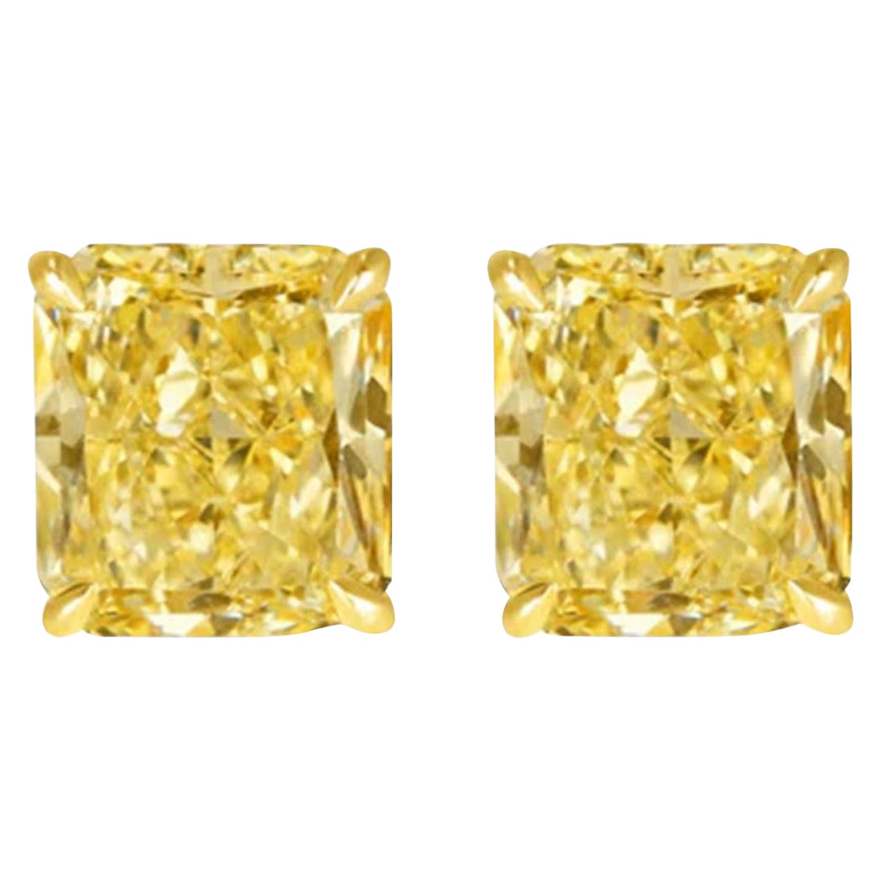 Orecchini con diamante taglio radiante in oro giallo 18 carati certificati GIA con 2,79 FancyYellow