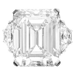 GIA Certified 28 Carat Emerald Cut Diamond Ring with Trapezoid Diamonds