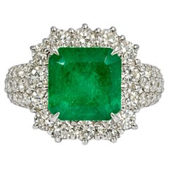 GIA Certified 2.8 Carat Emerald Diamond Halo Ring in Platinum