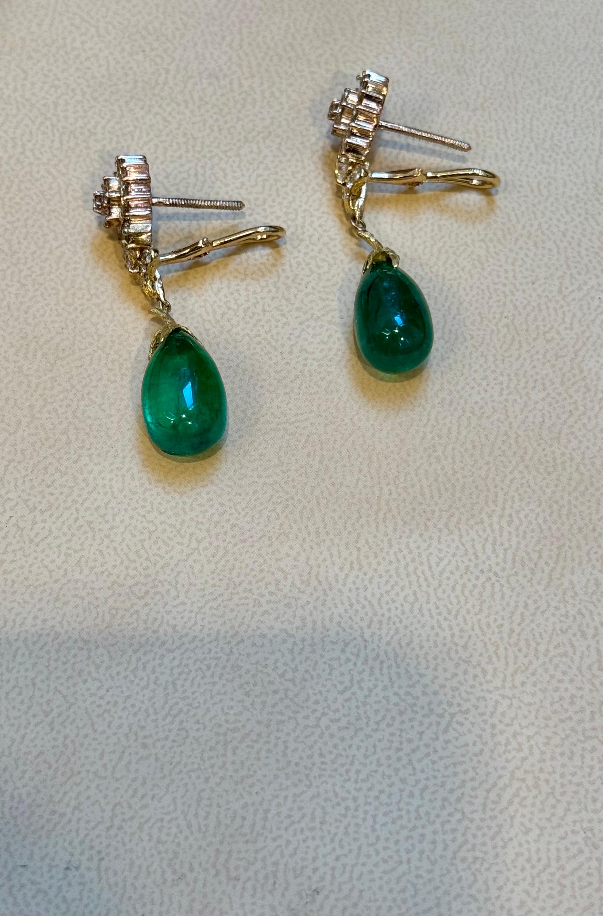 GIA Certified 28 Ct Emerald  Cabochon & Diamond Drops Hanging Earrings 14 KYG For Sale 10