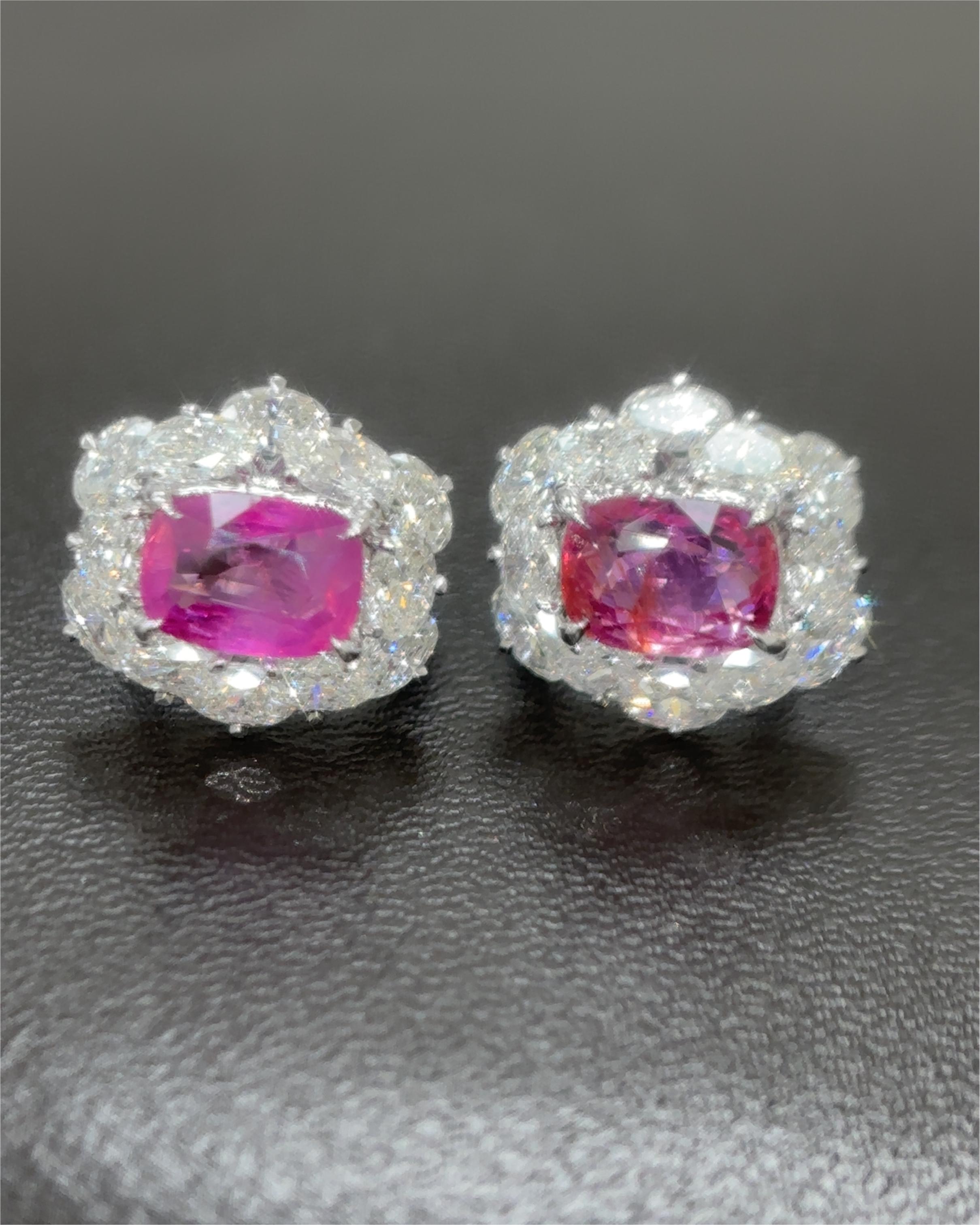 Orecchini in platino con zaffiro rosa di Burma senza calore certificati GIA da 2.80 carati in vendita 3