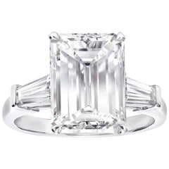 GIA Certified 3.65 Carat Emerald Cut Diamond Platinum Ring