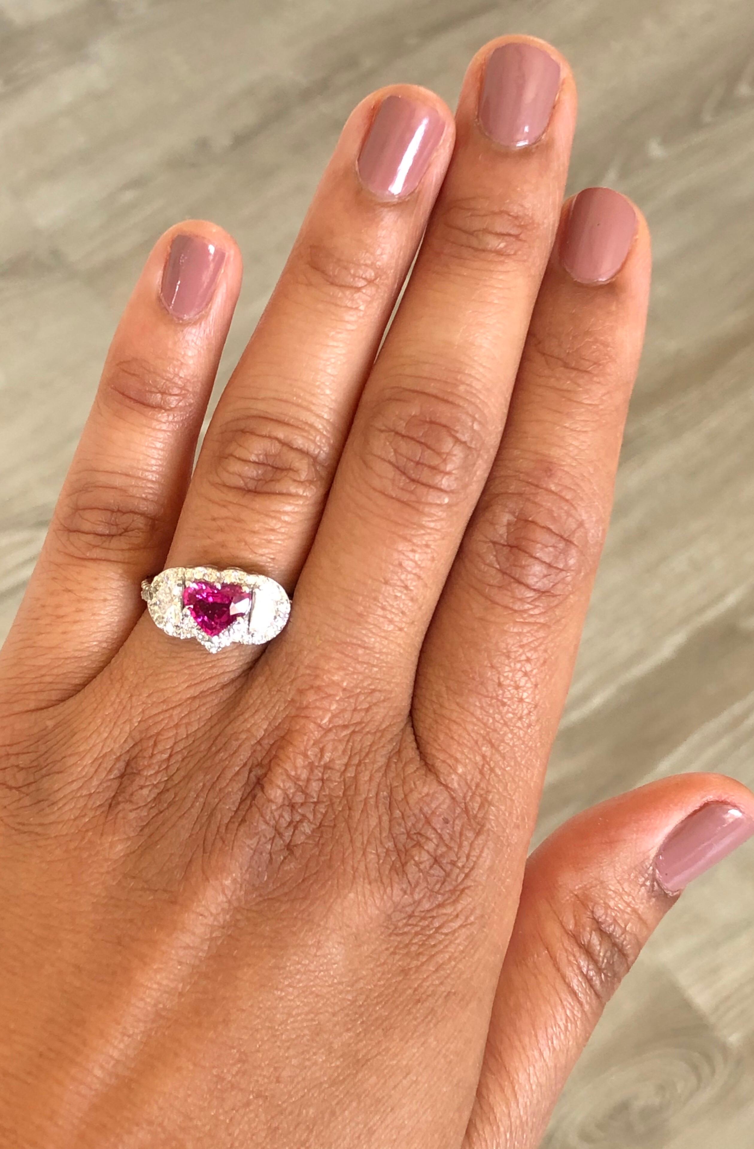 Women's GIA Certified 2.80 Carat Heart Cut Ruby Diamond 18 Karat White Gold Ring For Sale