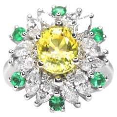 GIA Certified 2.80 Carat No Heat Yellow Sapphire Marquise Diamond Emerald Ring