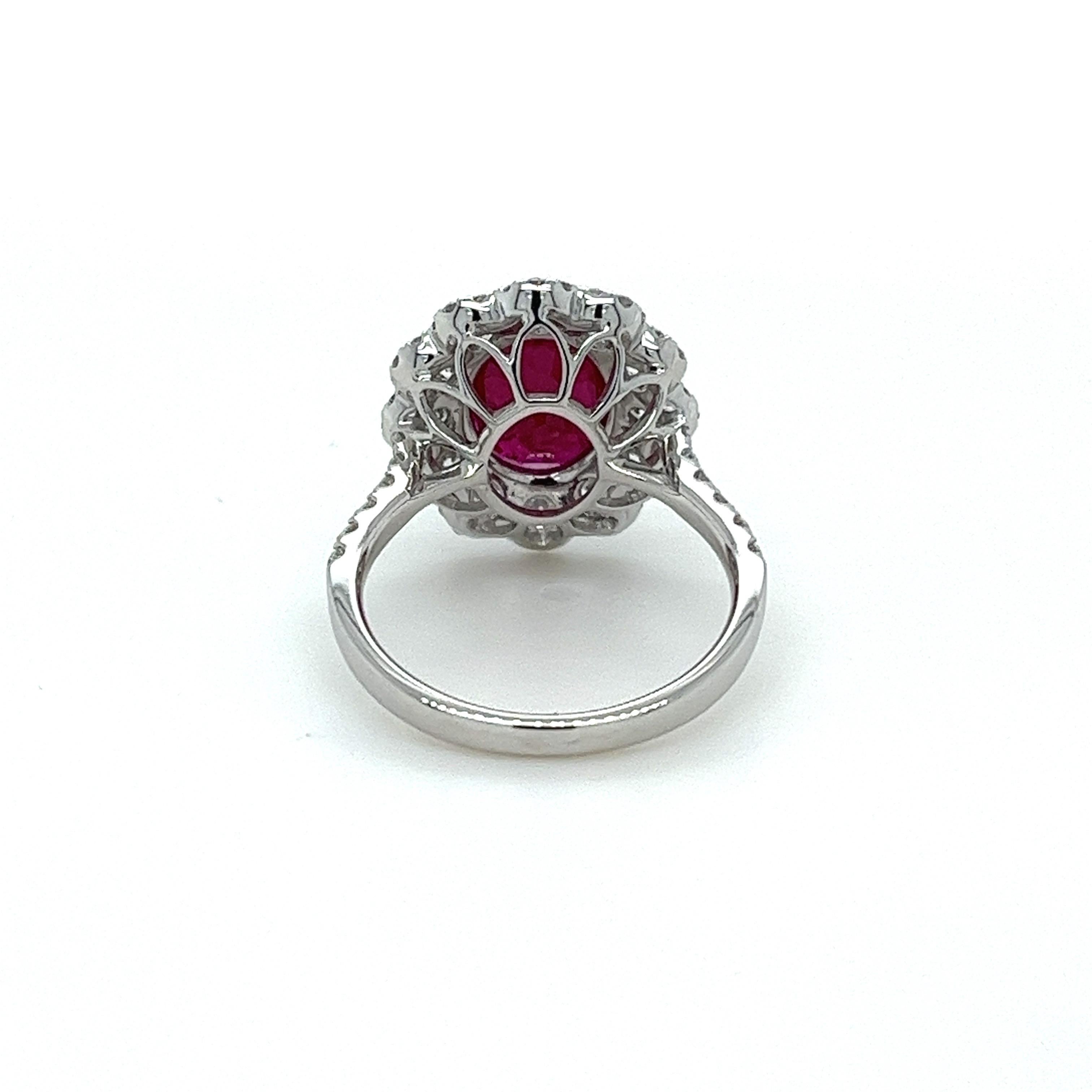 Modern GIA Certified 2.81 Carat Oval Ruby & Diamond Ring in 18 Karat White Gold For Sale