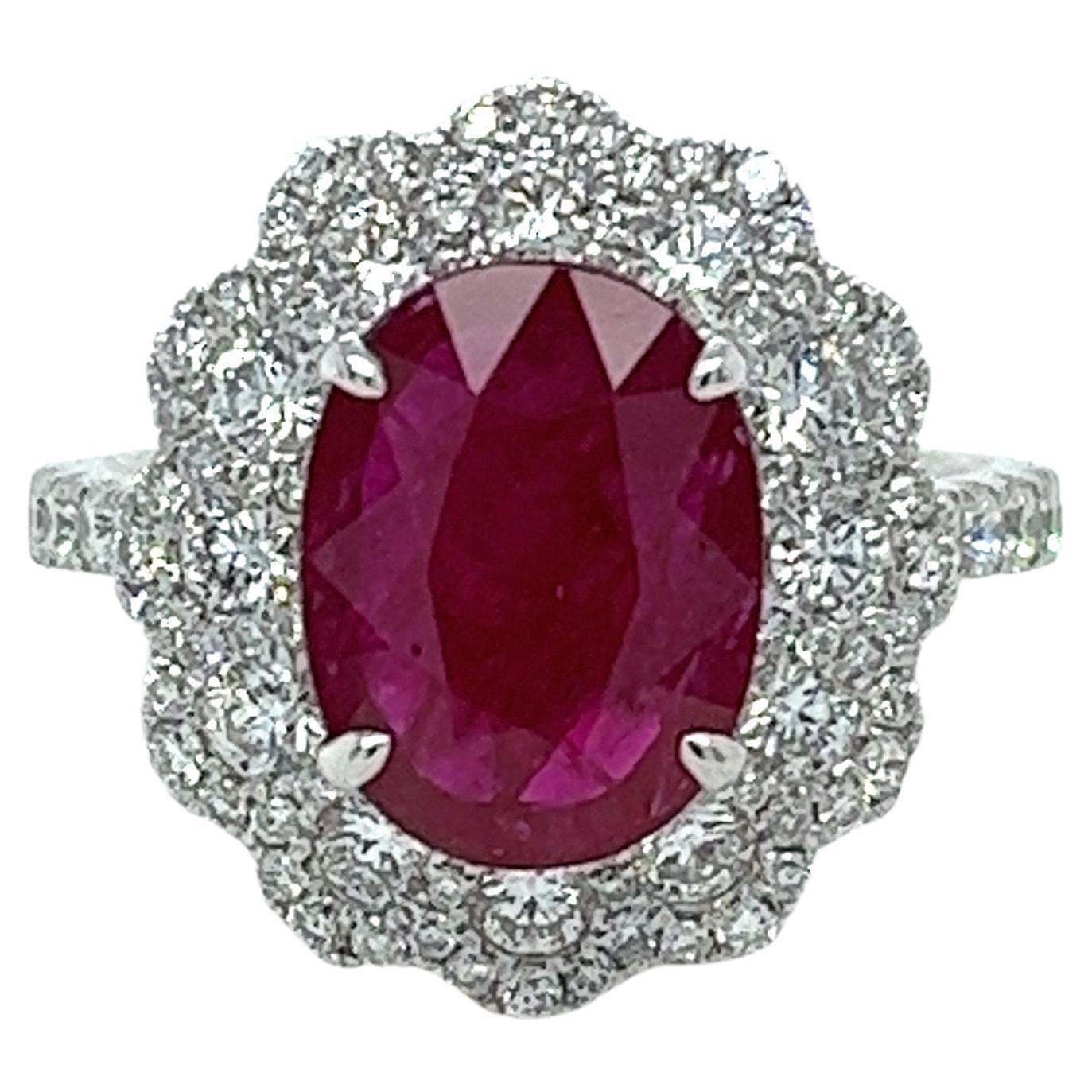 GIA Certified 2.81 Carat Oval Ruby & Diamond Ring in 18 Karat White Gold For Sale