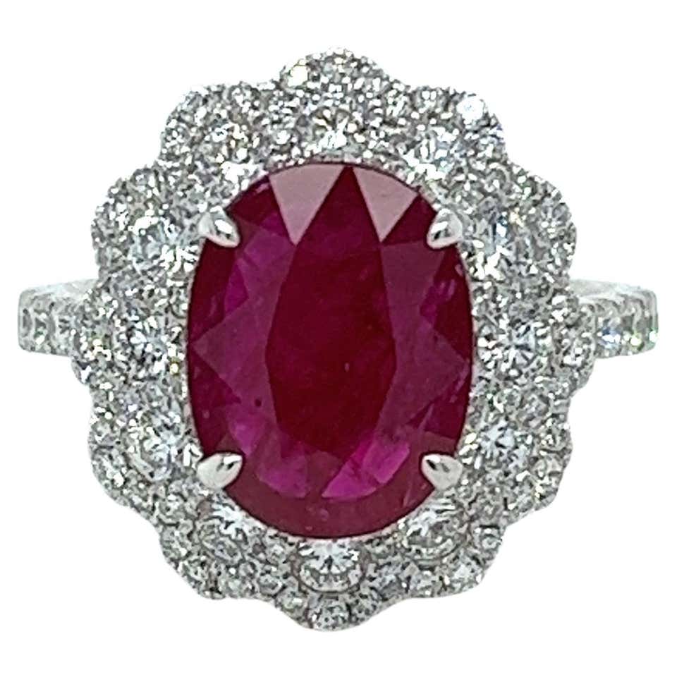 67 Ruby 4.67 Carat Mozambique Ruby and Diamond Ring in 18 Karat White Gold For ...