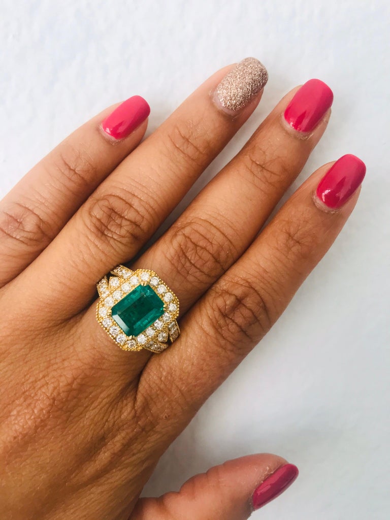 GIA Certified 4.83 Carat Emerald Diamond 14 Karat Yellow Gold Ring In New Condition For Sale In Los Angeles, CA