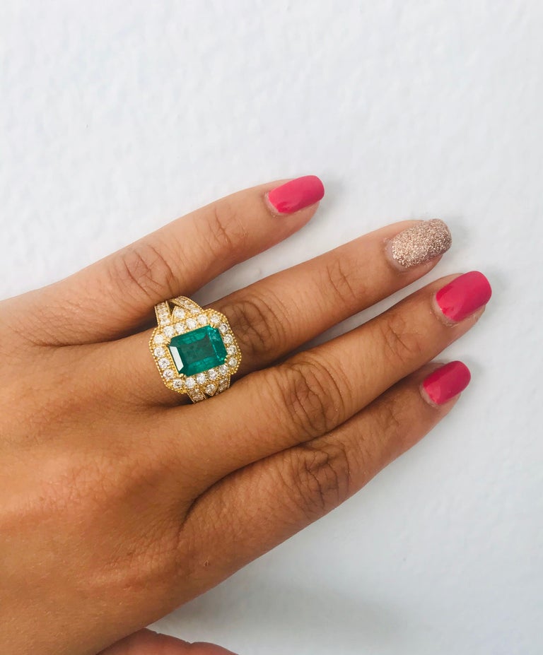 Women's GIA Certified 4.83 Carat Emerald Diamond 14 Karat Yellow Gold Ring For Sale