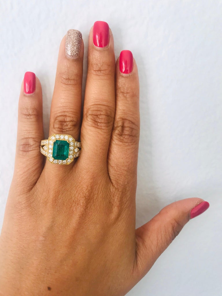GIA Certified 4.83 Carat Emerald Diamond 14 Karat Yellow Gold Ring For Sale 1