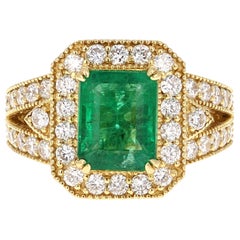 GIA Certified 4.83 Carat Emerald Diamond 14 Karat Yellow Gold Ring