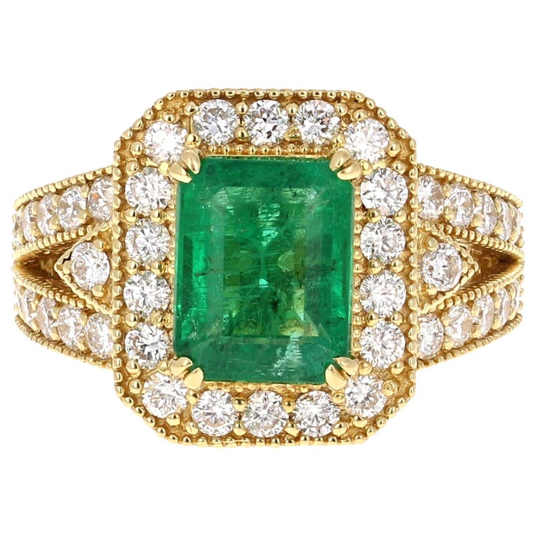 GIA Certified 4.83 Carat Emerald Diamond 14 Karat Yellow Gold Ring For Sale