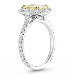 GIA Certified 2.82 Carat Fancy Light Yellow Diamond Radiant Halo Ring 14k Gold